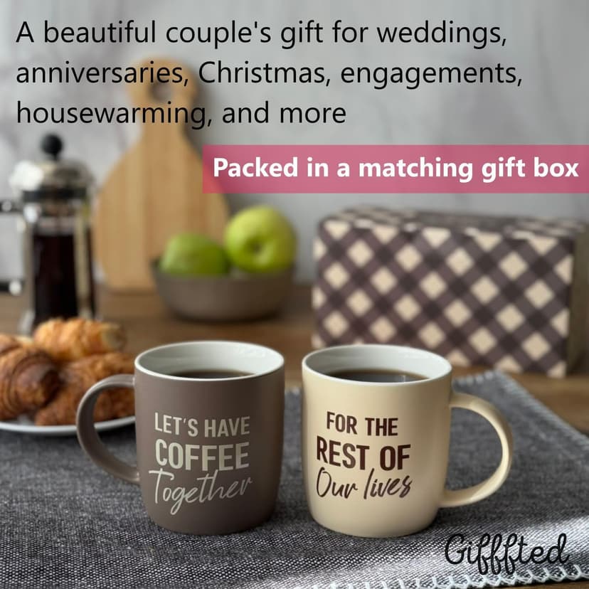 Engagement Wedding Gifts for Couple, Bride & Groom, Newlywed, Bridal Shower, His and Hers, Mr and Mrs, Christmas, Valentine's Triple Gifffted Lets Have Coffee Together Mug Set For Couples, 13oz Ceramic B0DP5GFK31