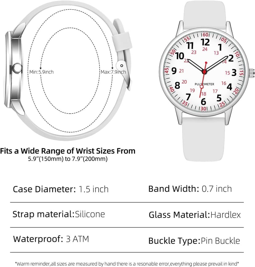 TWOPTION Nurse Watch for Women Waterproof Analog Silicone Watch with Second Hand Nursing Watch
