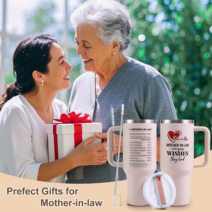 Mother in Law Tumbler with Handle 40oz Mothers Day Gift - Best Funny Mother in Law Mug Gifts for Birthday Mother's Day, Wedding, Valentine's, Christmas B0DS9TZLBC