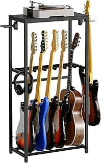 MAHANCRIS Guitar Stand, Guitar Rack for Acoustic Holder, Electric Guitar, Bass, Multiple Guitar Rack Holder for Guitars, Guitar Amp Accessories, for Home Music Studio, Black GSHB6501