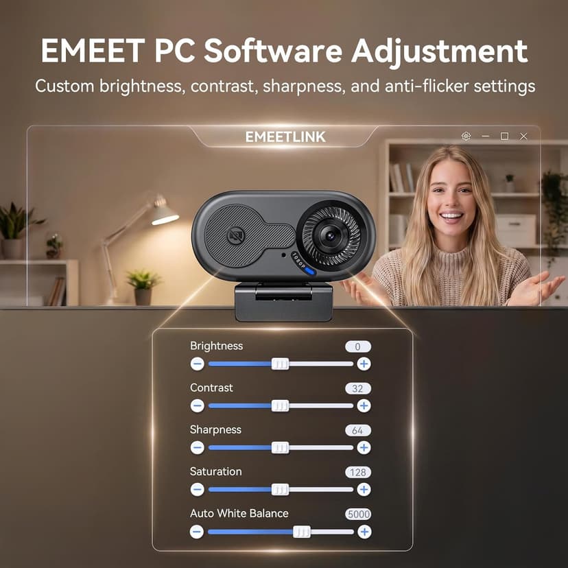 EMEET C100 1080P Webcam for PC, Fixed Focus, 66° FOV, Built-in Mic, Privacy Cover, Portable Metal Clip, Computer Camera for Home Office, Online Learning, Meetings, Streaming, Desktop, Laptop, PC USB-A