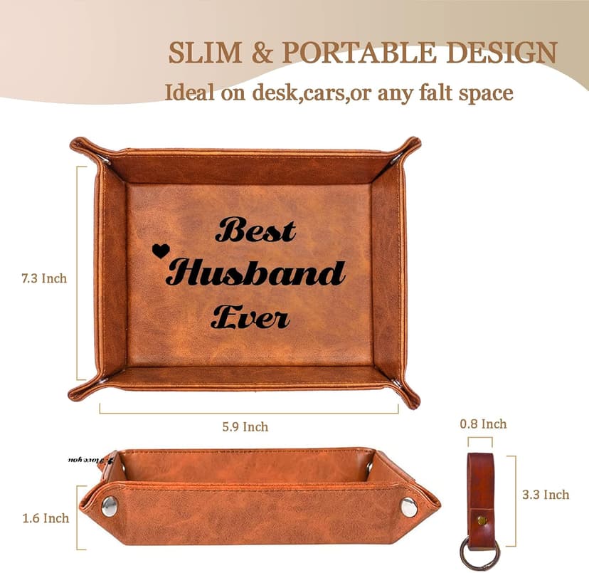 Best Husband Ever Gifts for Husband from Wife PU Leather Valet Tray & Keychain, Unique Gifts for Him Husband Who Has Everything at Birthday Valentines Day Christmas Anniversary B0B6TCG4XR