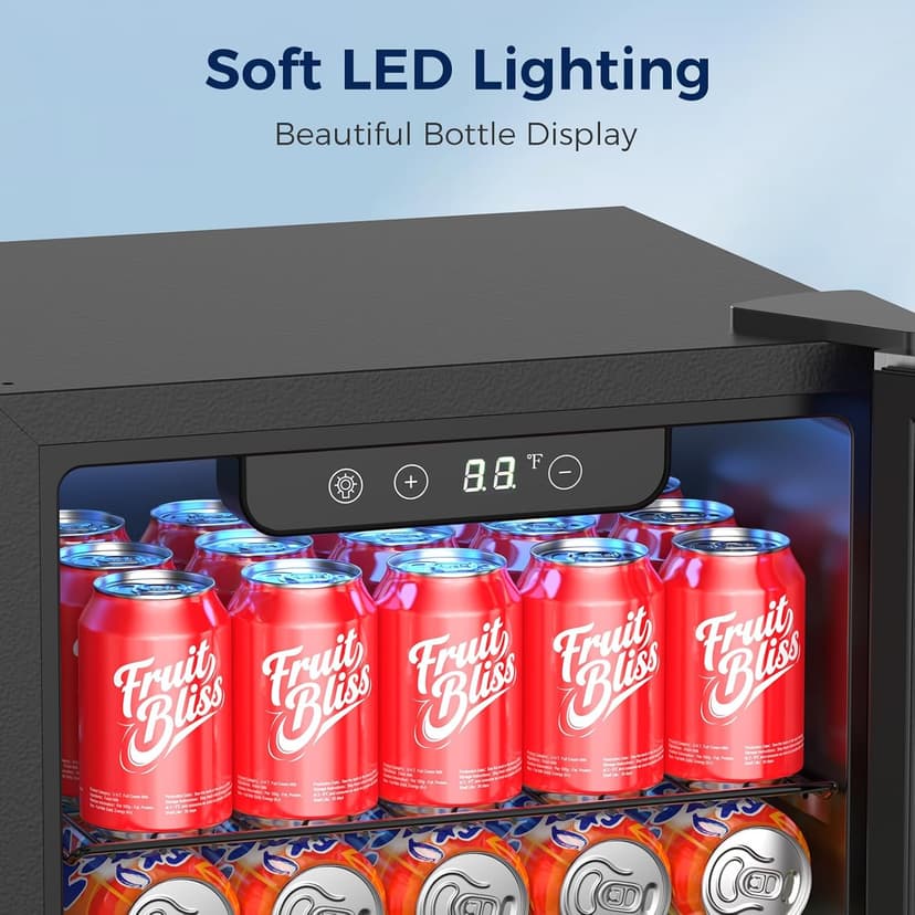 Beverage Refrigerator, 50 Cans Commercial Mini Fridge Cooler, 1.3 Cu.ft with Glass Door, Adjustable Shelves, Digital Temperature Freestanding Small Drink Fridge Soda Beer or Wine for Home Dorm Bar