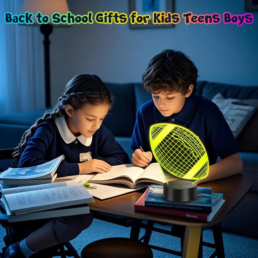 Linkax Football Gifts Stocking Stuffers for Kids Teens Boys Girls, Rugby 3D Illusion Night Light Christmas Gifts for Kids, 6 7 8 9 10 11 12 13 Year Old Birthday Presents Room Decor, Toys for Ages 8-13