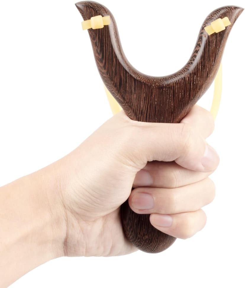 BASUNE Solid Wooden Slingshot with Classic Construction Hunting Slingshot for Catapult Game, Outdoor, Hunting-for Adult (Deep Brown)