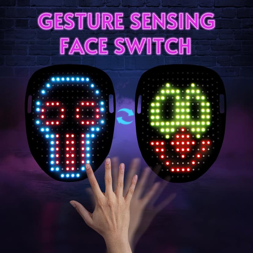 Gootus Led Mask Halloween Costume for Kids Adults, Face Transforming Light up Mask with Gesture Sensing, Cool Toys Great Gift for Birthday Costume Party Christmas