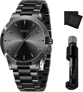 NIBOSI Men Watches Analog Quartz Stainless Steel Black Watches for Men Waterproof Business Classic Watch Fashion Minimalist Ultra Thin Wrist Watch for Work and Casual Wear