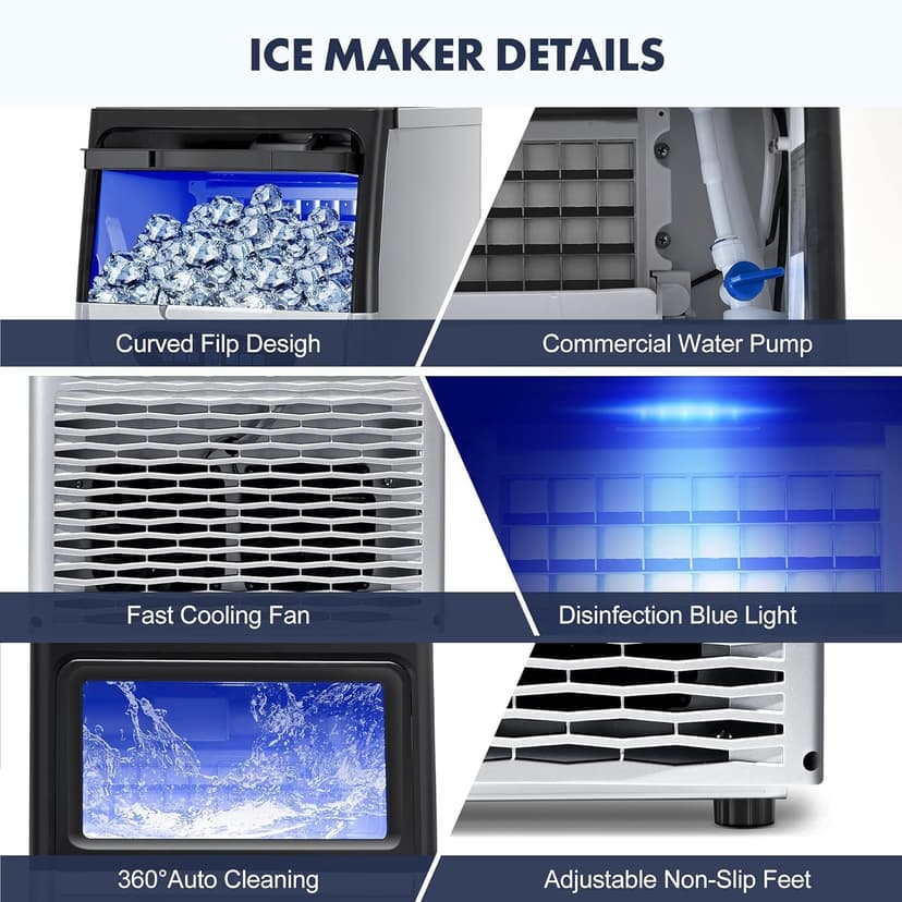 100LBS/24H Commercial Ice Maker Machine, Dual Water Inlet Under Counter or Freestanding Ice Machine, 36 Cubes/Cycle with 22LBS Storage for Home, Bar, Restaurant, Coffee Shop