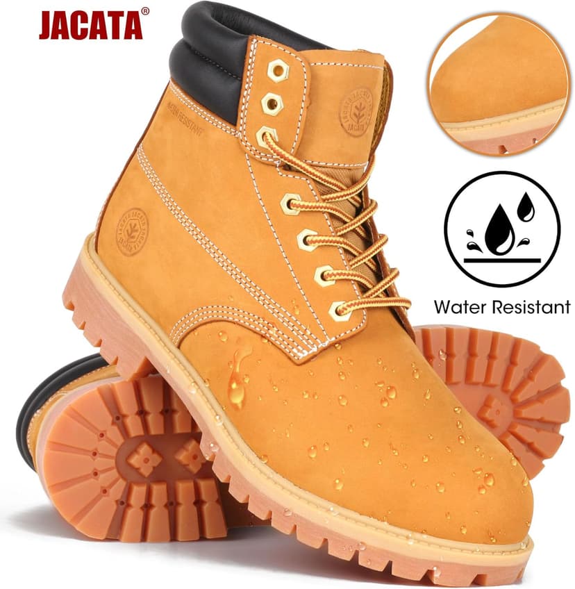 Jacata Men's Water Resistant Leather Work Boot Rubber Sole Construction Oil Resistant Utility Industrial Boots