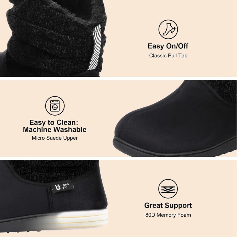 LongBay Women's Warm Chenille Knit Bootie Slippers Memory Foam Comfy Suede Fluffy Faux Fur Boots House Shoes