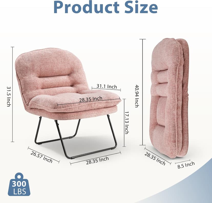 DUMOS Comfy Saucer Chair,PU Leather Foldable Chairs for Bedroom, Living Room, Dorm & Gaming, Small Foldable Fashion Floor Chair with Back Support for Small Spaces Adults, Dark Pink