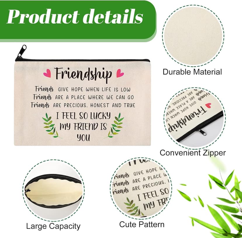 Saintrygo 10 Pieces Friendship Gifts for Women Good Friend Cosmetic Bags Funny Long Distance Friendship Makeup Bags Christmas Gift Travel Toiletry Makeup Zipper Pouch for BFF Soul Sister(Leaf Style)
