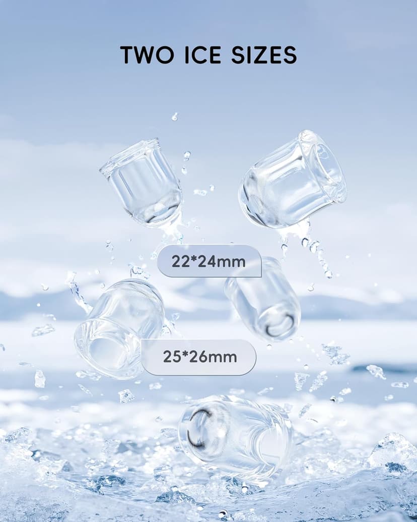 ecozy Ice Makers Countertop, Ultra Slim Design with Full-Color Panel, Internal Lights, 26 lbs/24H, Timer Ice Making, Two Ice Sizes, Portable Self-Cleaning Ice Machine for Home/Kitchen/RV