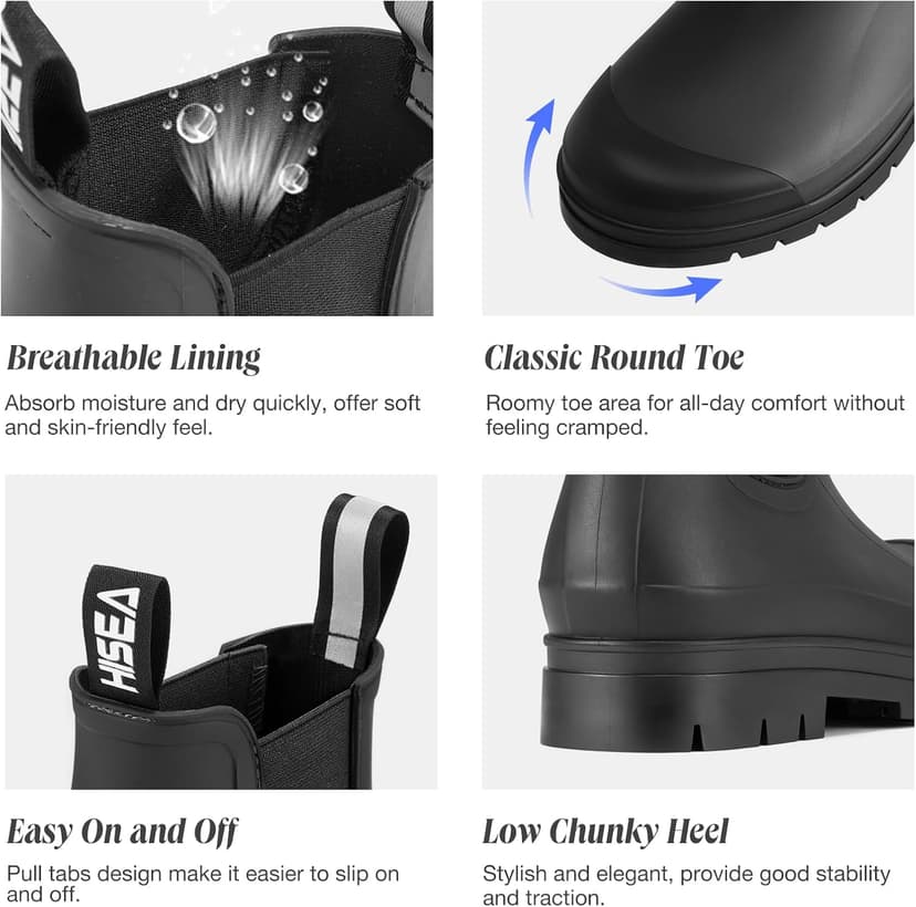 HISEA Women's Short Rain Boots Fashion Waterproof Chelsea Boots Ankle Garden Shoes for Ladies Non Slip Outdoor Work Booties Lightweight Rubber Rainboots with Comfort Insole