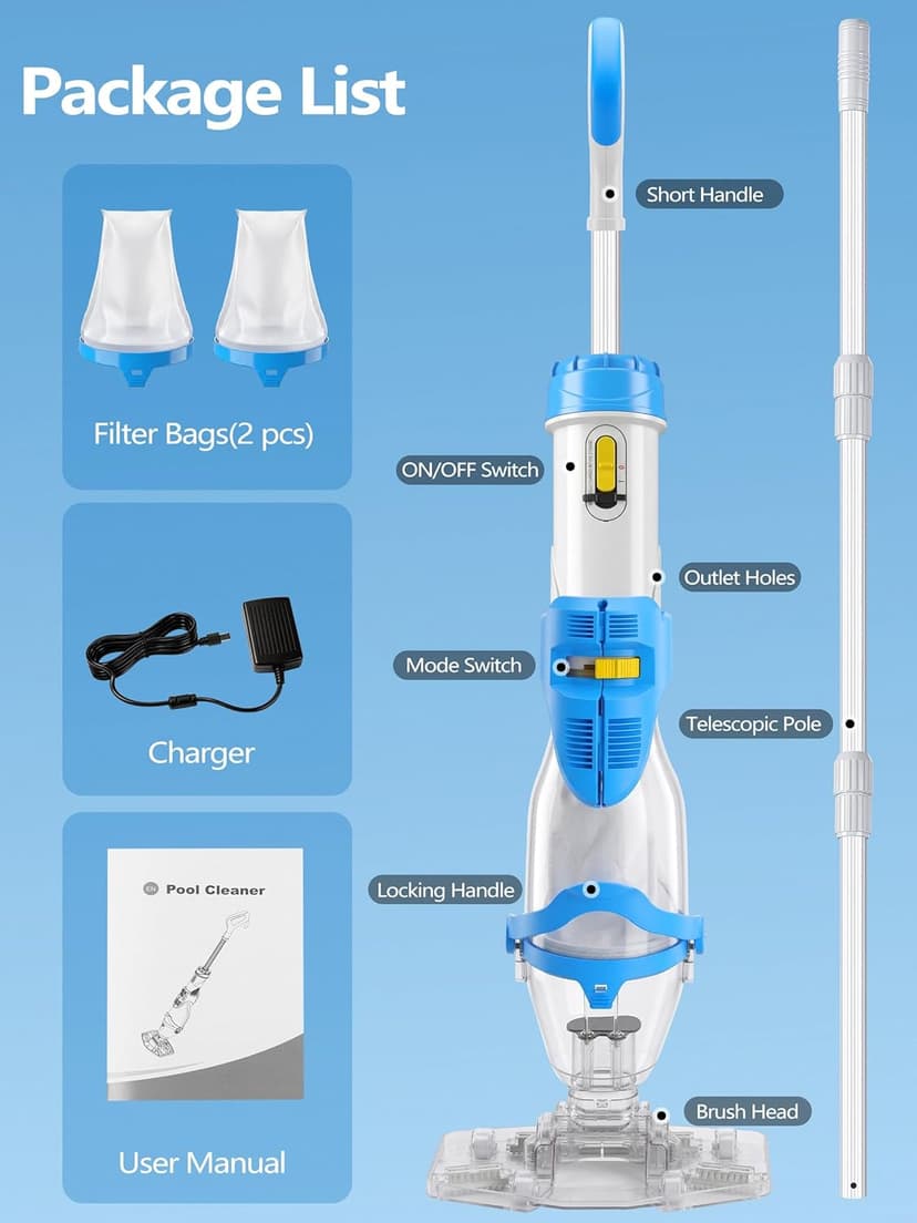 LanOcean 2026 Newly Cordless Pool Vacuum for Inground Pool, Flow Adjustable, Transparent Brush Head–Visible Cleaning, 19 GPM Powerful Suction Handheld Pool Vacuum for Above Ground Pool, 70Mins Runtime