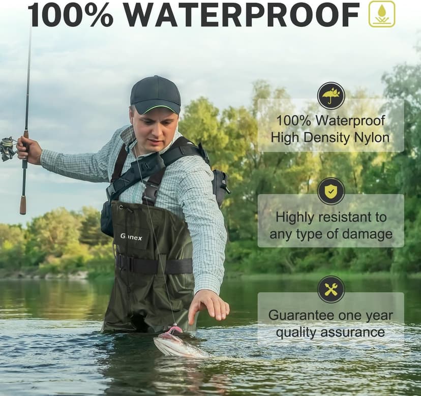 Gonex Chest Waders Hunting Fishing Waders for Men Women Waterproof 70D Nylon Wader for Duck Hunting Fishing Green, Sizes 8-13
