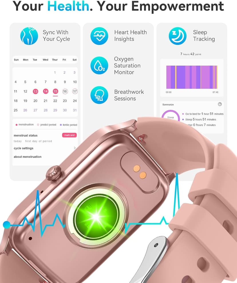 ChronArk Fitness Tracker for Women Men, Activity Smart Watch Compatible with Android iPhone, Step Counter with 110+ Sports, Sleep Monitor, Calorie Counter, IP68 Waterproof (Pink, 1.57)