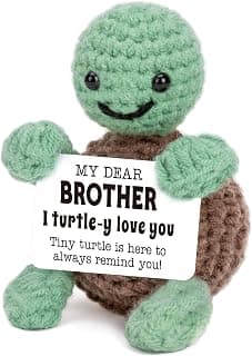 4THFARMES Mini Funny Turtle Brother Gifts from Sister Brother, Christmas Birthday Gifts for Men Friends Presents, I Love You Small Cool Cute Stuff Things, Handmade Emotional Positive Crochet Turtle B0DF7KTLXF