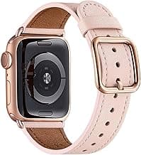 MNBVCXZ Leather Bands Compatible with Apple Watch Band Women, Womens Genuine Replacement Strap for iWatch Series 11 10 9 8 7 6 5 4 3 2 1 SE 3 SE 2 SE (42mm 41mm 40mm 38mm, Pink Sand/Rose Gold)