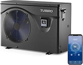 TURBRO 50,000 BTU Inverter Swimming Pool Heat Pump, Electric Pool Heater for in and Above-Ground Pools up to 16,000 Gallons, WiFi Enabled, Timer, 15.90 COP, 220-240 V, IPX4-Waterproof, Beluga Series