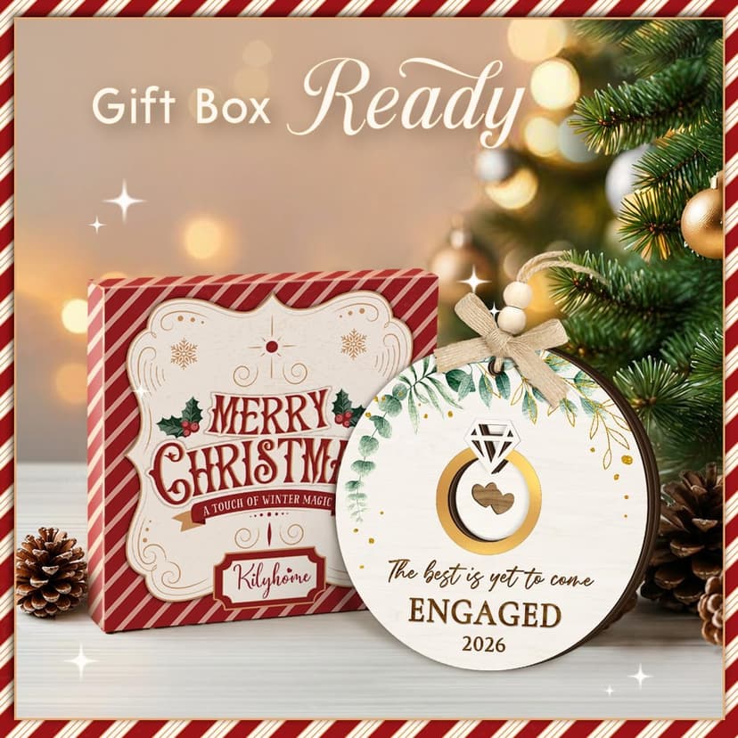 Bride to Be and Fiance Gifts, Newly Proposal Decor, She Said Yes Bridal Shower Couples Presents, 2-layer Wooden Ornaments Engaged Ornament 2026, First Christmas Engagement Ring Keepsake Gift B0H86HP1VB