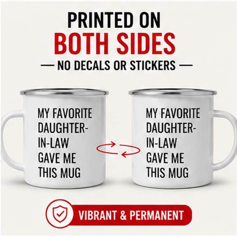 Andaz Press Funny 11oz. Stainless Steel Campfire Coffee Mug, My Favorite Daughter-in-Law Gave Me This Mug, 1-Pack, Enamel Camp Birthday Christmas Cup Father In Law Gift Mother In Law Gift B07VRQ4XHF