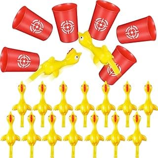 Chalyna 22 Pcs Flying Chicken Slingshot Rubber Finger Chicken Slingshot Include 16 Rubber Finger Toys 6 Dart Cups Funny Christmas Stuffers Novelty Gifts for Birthday Christmas Easter Party Favor