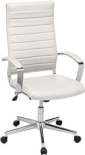 Amazon Basics High-Back Swivel Office Chair with Lumbar Support, Ergonomic Ribbed Faux Leather, Modern Style, 45.25" x 24.75" x 23.25", Stunning White