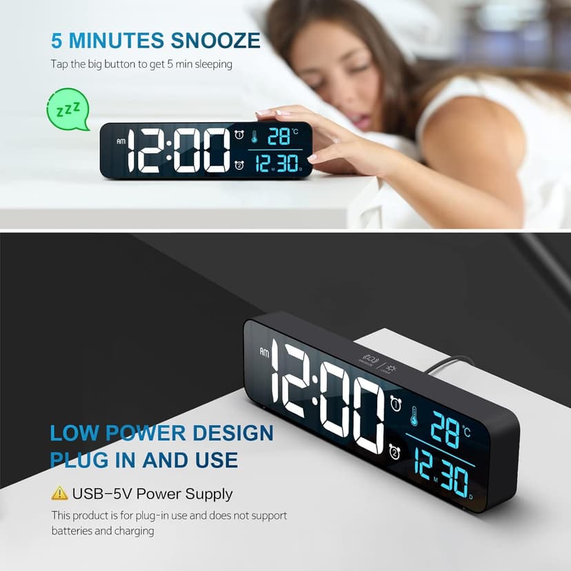 Hournor Digital Clock for Bedroom, Digital Wall Clock for Living Room Decor, Desk Table Clocks, Digital Clock Large Display, Bedroom Smart Alarm Clock for Office Blue