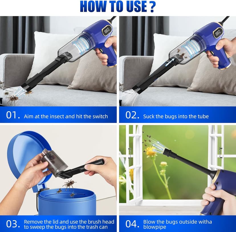 2026 Bug Vacuum Catcher,USB Rechargeable Insect Control for Adults and Kids,Spider Killer Insect Traps Catcher,Bug Catcher Indoor with LED Flashlight for Spider,Stink Bugs,Beetle,Cockroach,Ants,Moth