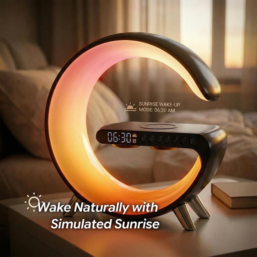Smart LED Table Lamp for Bedroom with Wireless Charging Bluetooth Speaker, App Controlled Night Light for Kids, Christmas Birthday Gifts for Teens Adults Desk Office Bedroom Decor (Black B0GTYVCXBM