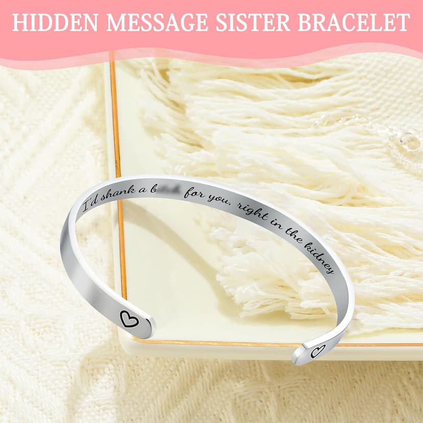 Sister Gifts from Sisters Birthday Gifts for Sisters Adult Best Sister Ever Gift Ideas for Women Cool Presents Set with Funny Glass Cup, Unique Makeup Bag, Scented Candle, Bracelet, Jewelry Tray