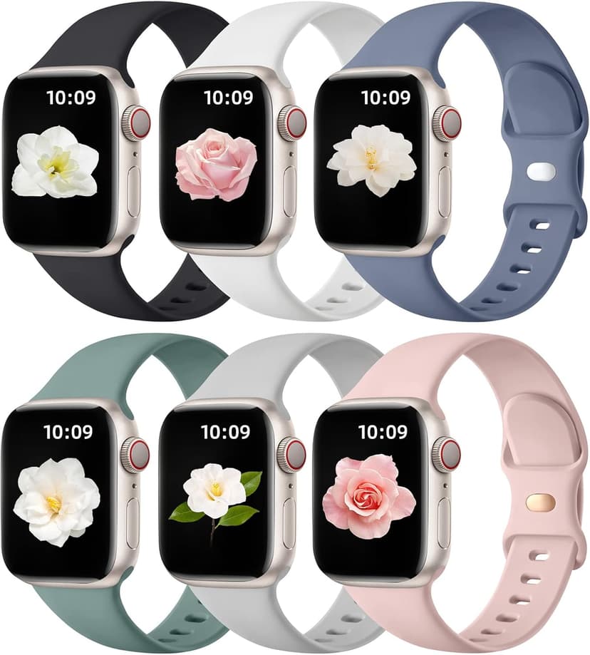 Maledan 6 Pack Bands Compatible for Apple Watch Band 38mm 40mm 41mm 42mm 44mm 45mm 46mm 49mm Women Men, Soft Silicone Sport Band Strap for iWatch Apple Watch Series 11 10 9 8 7 6 5 4 3 2 1 SE Ultra