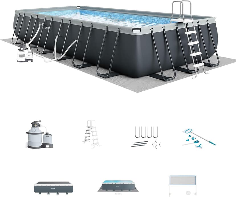 Intex 26367EH 24' x 12' x 52" Rectangular XTR Frame Swimming Pool w/ Filter Pump - Large Above Ground Backyard Rectangle Pool w/ 45-Inch Deep Water