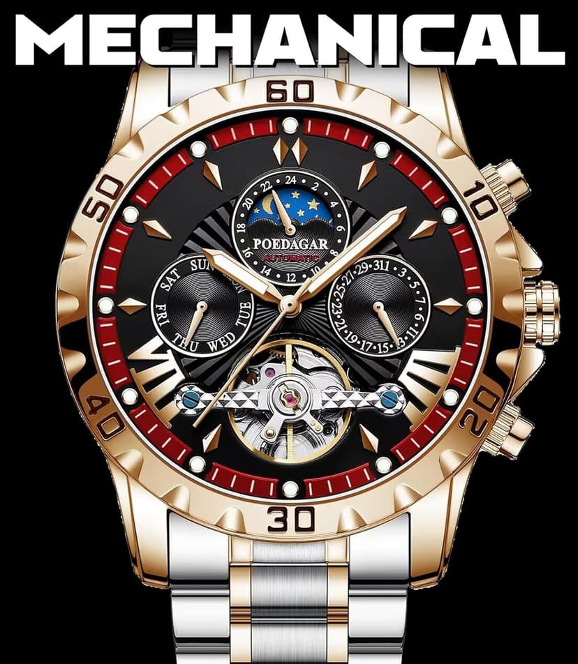 FORSINING Mechanical Men's Watch, Moon Phase Tourbillon Automatic Self-Wind Wristwatch, Luxury Stainless Steel Band 43mm Big Dial Mens Wrist Watch with 3 Sub Dial