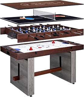 4-in-1 Combo Game Table 55" Multi-Game Table with Foosball, Electric Air Hockey (Powerful 700mA Motor), Ping Pong & Poker Great for Home & Game Room Fun