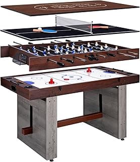 4-in-1 Combo Game Table 55" Multi-Game Table with Foosball, Electric Air Hockey (Powerful 700mA Motor), Ping Pong & Poker Great for Home & Game Room Fun
