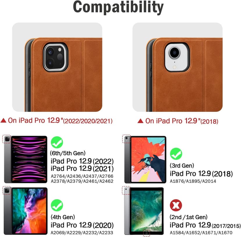 auaua Case for iPad Pro 12.9 6th/5th/4th/3rd Generation 2022/2021/2020/2018, Slim Durable Leather Stand Cover with Pencil Holder, Auto Sleep/Wake (Brown)