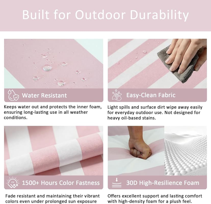 COZYVIDA 50"x20" Adirondack Chair Cushions Set of 2,Outdoor Rocking Chair Cushions high Back,Water-Resistant,UV-Resistant 1000+ Hrs, with Adjustable Straps,Pink White Stripe