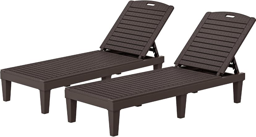 YITAHOME Outdoor Chaise Lounge Chair, Plastic Pool Chaise Lounge with 5-Position Backrest, Easy Assembly & Waterproof for Patio & Poolside, Set of 2, Brown