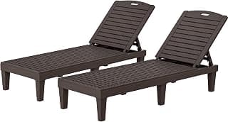 YITAHOME Outdoor Chaise Lounge Chair, Plastic Pool Chaise Lounge with 5-Position Backrest, Easy Assembly & Waterproof for Patio & Poolside, Set of 2, Brown