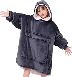 yescool Wearable Blanket Hoodie Kids, Oversized Blanket Sweatshirt with Sherpa Teen Girl Gifts for Kids, Youth, Boys, Girls, 8-15 Year Old Girl Boy Gift Warm Teen Wearable Blankets, One Size, Grey