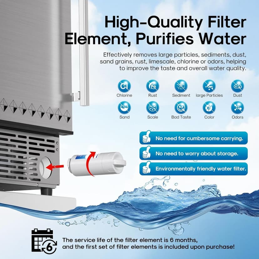 ICEPURE 15“ Under Counter Ice Maker, Built-in/Commercial Ice Machine with Drain Pump, 90 Lbs/24H, Auto-Cleaning, 24H Timer, 26Lbs Storage, Stainless Steel, Perfect for Commercial & Home