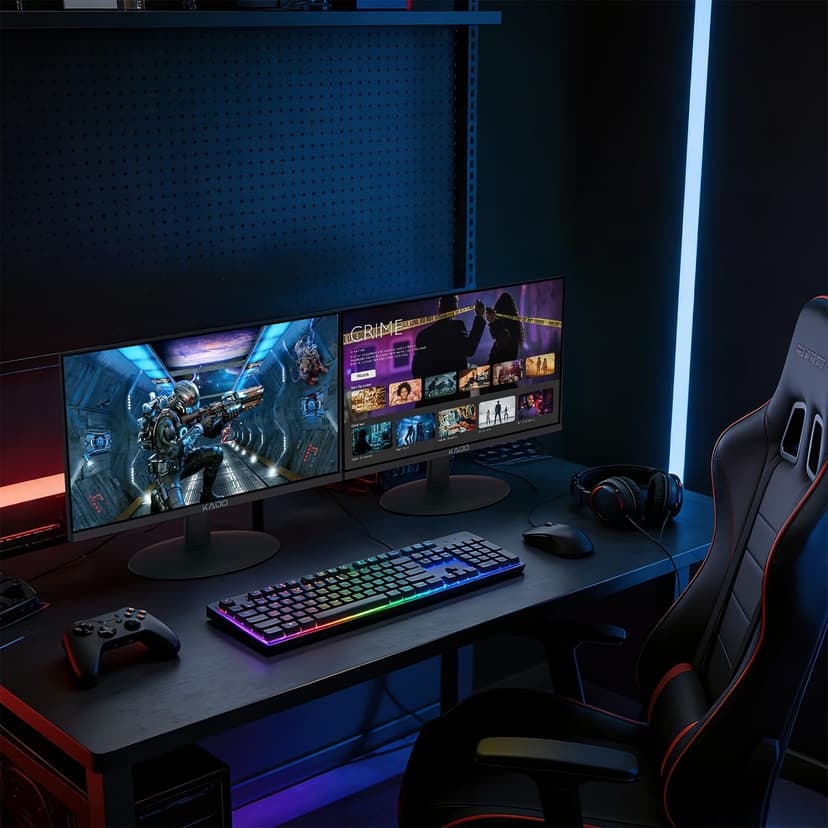 Kado Dual Monitor Setup - 2-Pack 22" 1920x1080 Computer Monitor 120Hz 105% sRGB Edgeless VESA Mount HDMI DisplayPort Office Gaming Built-in Speakers (E22 Gaming Dual Series)