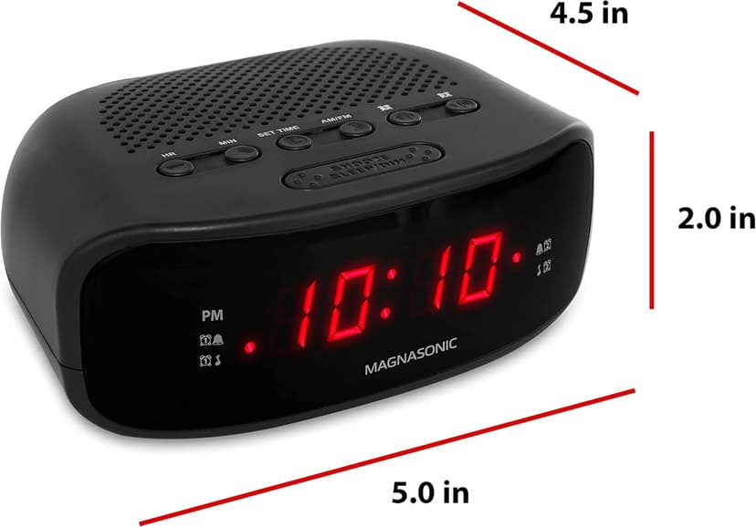 Magnasonic Digital AM/FM Clock Radio with Battery Backup, Dual Alarm, Sleep & Snooze Functions, Display Dimming Option (EAAC200)