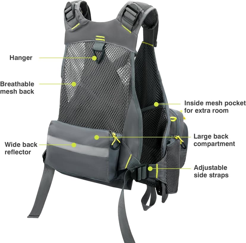 Gonex Fly Fishing Vest for Men Women, Comfortable Adjustable Fishing Vest with Multi-Pockets Reflective Stripes