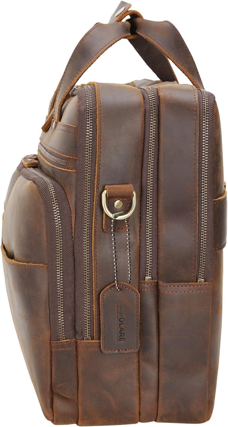 Polare X-Large 18" Full Grain Leather Briefcase For Men Business Travel Case Messenger Bag Fits 17.3" Laptop