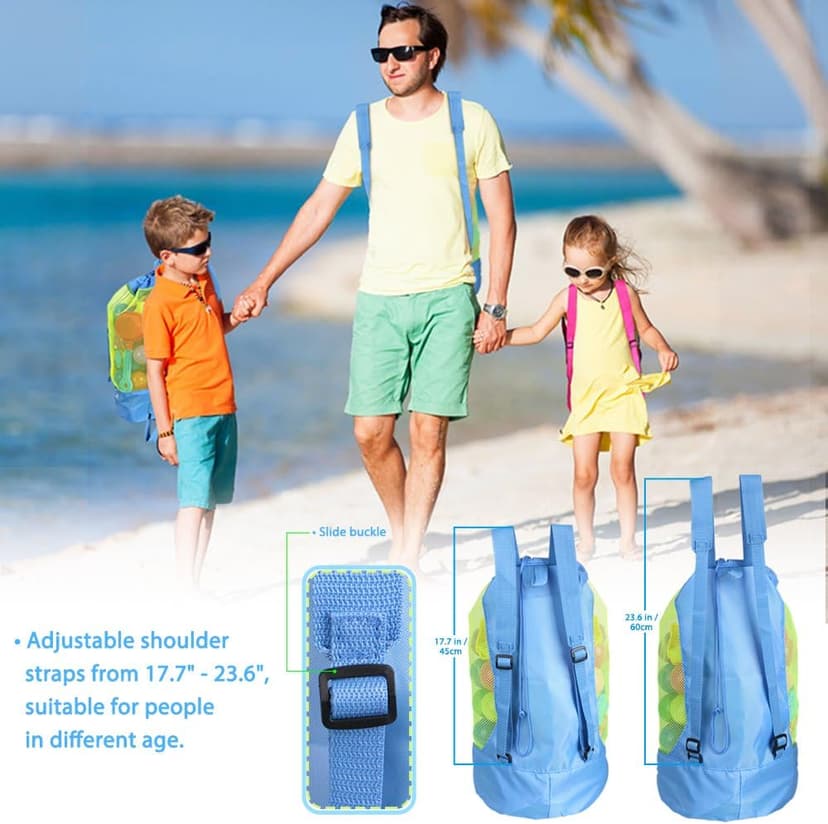 EocuSun Large Mesh Beach Bag Tote Durable Sand Away Drawstring Beach Backpack Swim and Pool Toys Balls Storage Bags Packs, Stay Away from Sand and Water, Toy Not Included