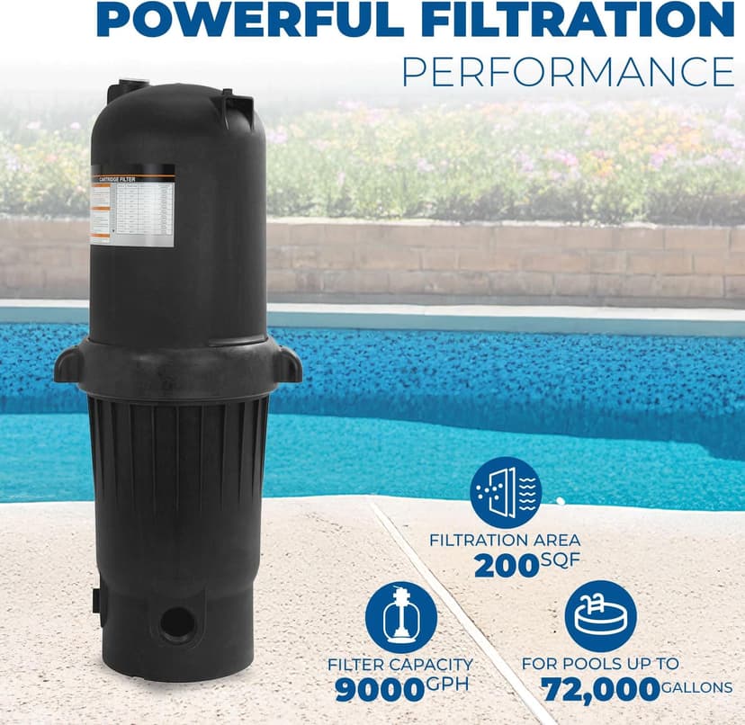 XtremepowerUS 200 sq/ft Pool Cartridge Filter for In-Ground Swimming Pool and Spa Pool Filter System for Pools Up to 72,000 Gallons, Black