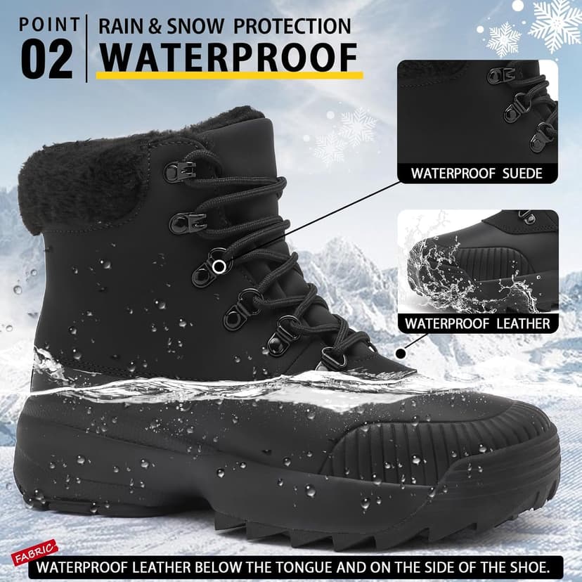 TEYTAP Waterproof Winter Snow Boots for Women丨Insulated-Warm Fur-Lined Booties丨Non-Slip Cushion Outdoor Walking Boots丨Lightweight Comfortable Casual Suede Leather Short Boots